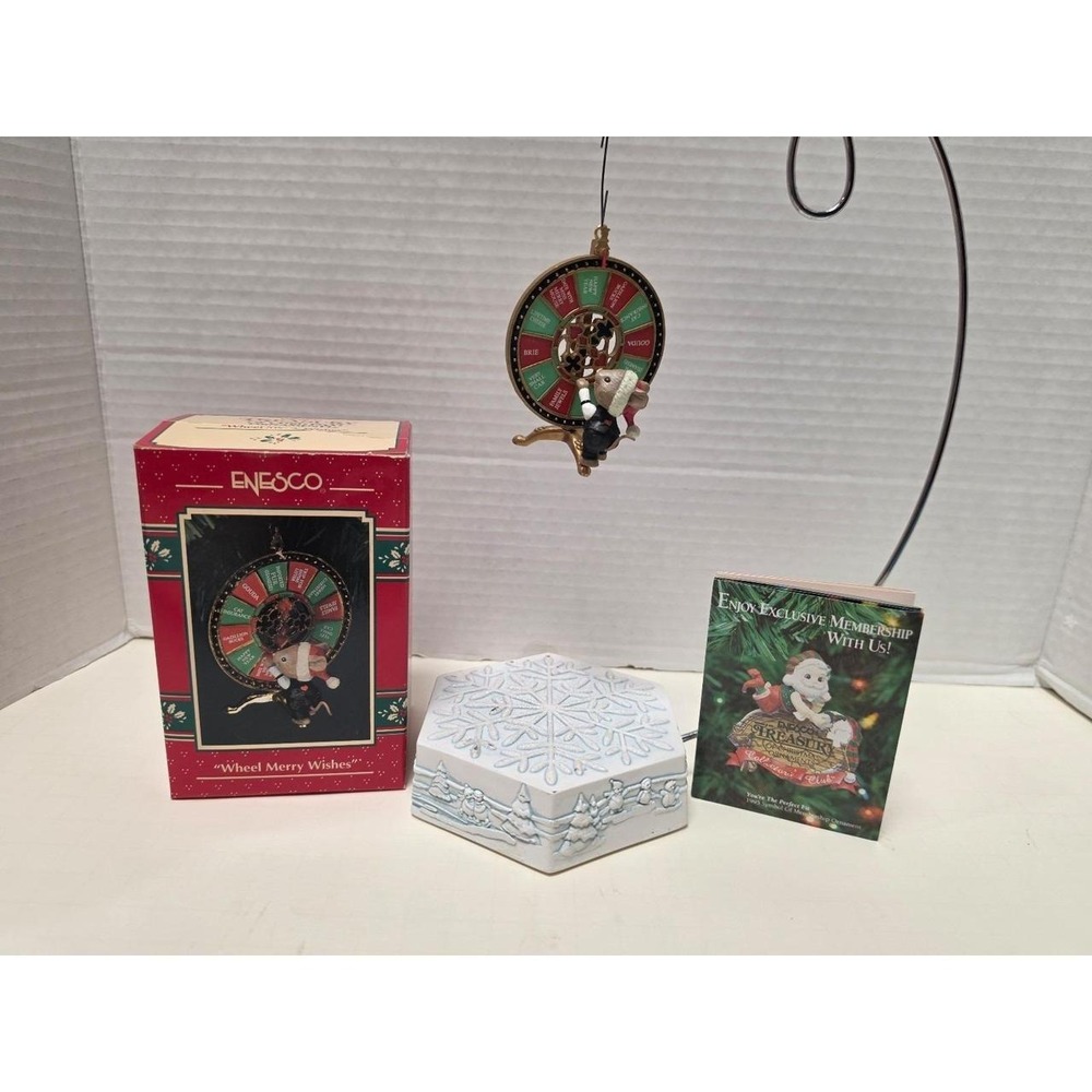 1993‎ Enesco "Wheel Merry Wishes" Christmas Ornament, featuring a mouse casino